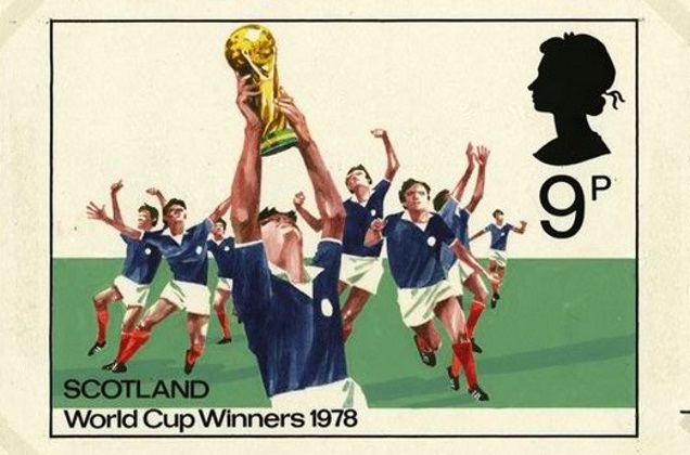 A STAMP depicting Scotland winning the World Cup in Argentina