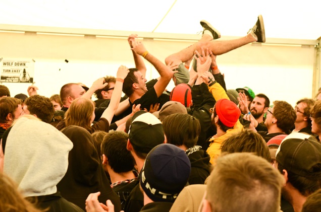Clement crowdsurfing at Fluff Fest