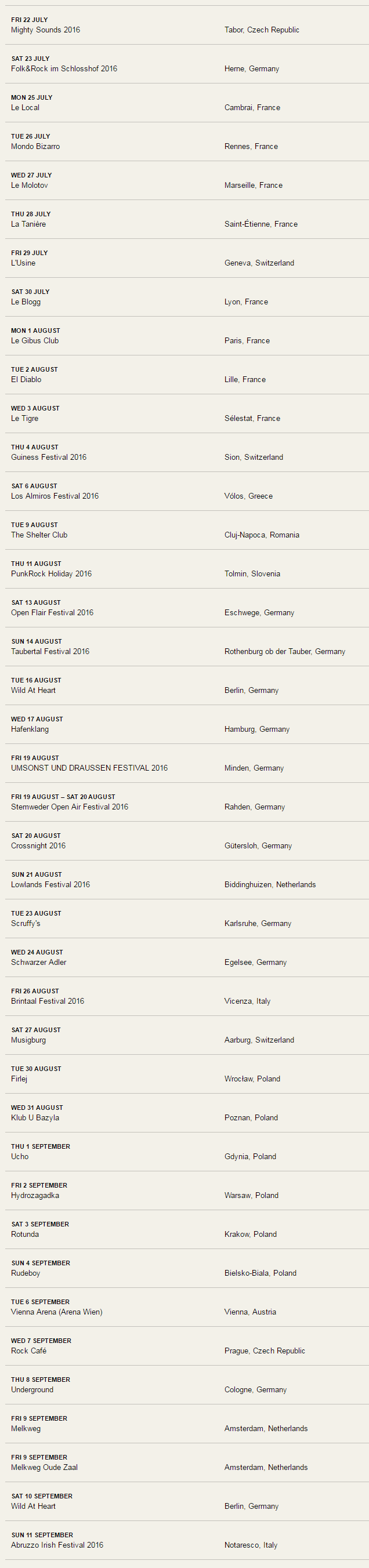 THE RUMJACKS tour dates