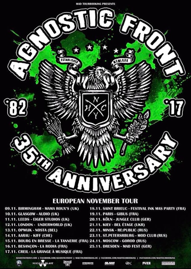 AGNOSTIC FRONT European tour dates